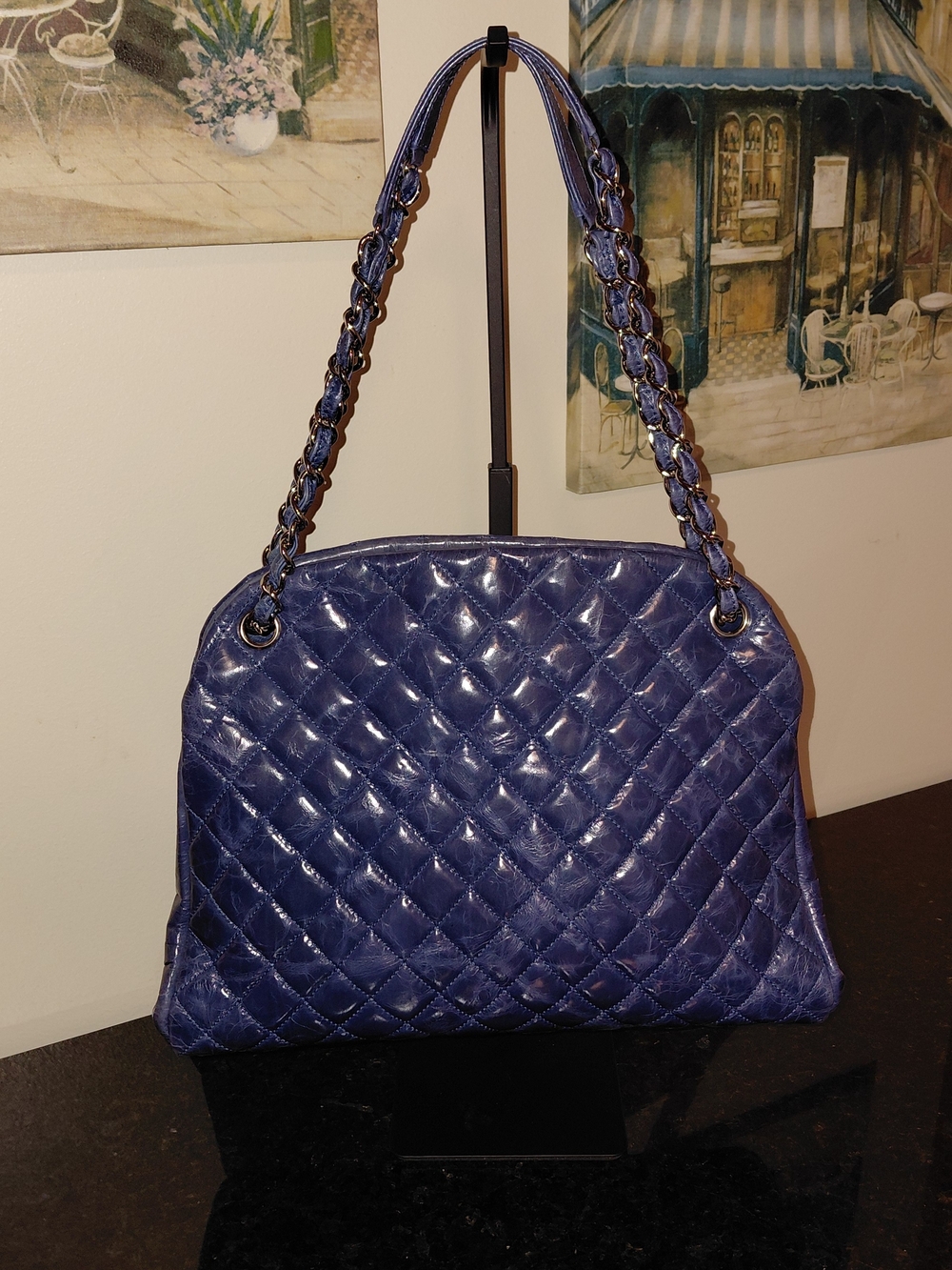Chanel Navy Glazed Quilted Leather Just Mademoiselle Bowler Satchel Bag VGC! - Picture 2 of 16